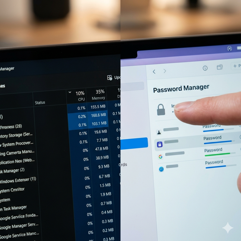 Windows Start menu and MacBook side by side
